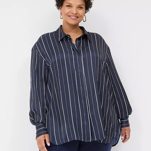 NWT Lane Bryant Satin Button-Down Boyfriend Shirt Size 26/28 - Picture 1 of 10